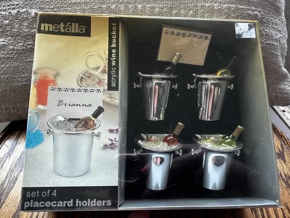 Mini Wine Bucket Place Card Holder Name Tags Set Ice Cubes Metalla Party